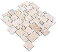 Travertin mosaïque en pierre naturelle - Travertin beige mat - Pour mur, sol, cuisine, salle de bain, douche