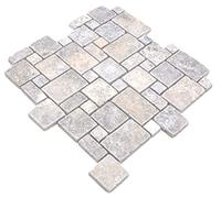 Travertin mosaïque en pierre naturelle - Travertin gris blanc mat - Pour mur, sol, cuisine, salle de bain, douche