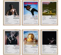 Travis Scott Affiche - Signée, Rappeur, Musique, Impressions de couverture d'album limitées, Toile, Art mural, Lot de 6 pour la chambre, Décoration esthétique, Salle de hambre à coucher