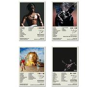 Travis Scott Lot de 4 affiches en édition limitée sans cadre 20 x 30 cm Impression sur toile Décoration murale pour salon, chambre à coucher