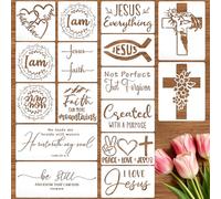 Travone Lot de 16 pochoirs chrétiens réutilisables pour peinture sur bois avec verset de la Bible - Peinture sur toile - Scène religieuse - Modèles de dessin - Mots croisés - Crèche de Noël - Pochoir