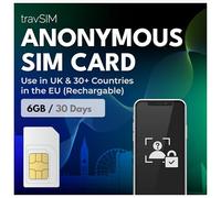 travSIM Carte SIM Anonyme | 6 GB données Mobiles à des Vitesses 4G/5G | Itinérance Gratuite au UK et dans Plus de 30 Pays de l'UE | Le Plan de la Carte SIM Anonyme est valable Pendant 30 Jours