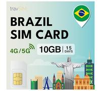 travSIM Carte SIM Brésil | 10GB - 15 jours de données mobiles à des vitesses 4G/5G | accès internet illimité pour Google, Facebook, WhatsApp et plus encore