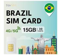 travSIM Carte SIM Brésil | 15GB - 30 jours de données mobiles à des vitesses 4G/5G | accès internet illimité pour Google, Facebook, WhatsApp et plus encore