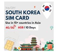travSIM Carte SIM de Corée du Sud | 6 Go de données Mobiles | Itinérance Gratuite en itinérance Gratuite au Japon et Plus de 15 Pays en Asie | Le Plan sur Cette Carte SIM de Corée du Sud est valable