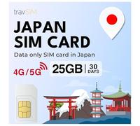 travSIM Carte SIM Données Uniquement Japon | 30 Jours - 25 Go en Vitesse 5G/4G | Carte SIM Japon pour Rester connecté | Assistance 24h/24 et 7j/11