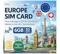 travSIM Carte SIM Europe | 6GB de données avec des Vitesses 4G/5G | Appels illimités | Utilisable au Royaume-Uni, en Suisse et dans Plus de 30 Pays de l'UE | Le Plan est valable Pendant 30 Jours