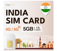 travSIM Carte SIM Inde | 5 Go de données Mobiles avec Vitesses 4G/5G en Inde - Accès Complet à Google, Facebook, Whatsapp et Plus Encore | SIM Carte prépayée pour l’Inde avec Une validité de 15 Jours