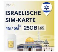 travSIM Carte SIM Israël | 30 jours - 25 Go de données SIM | Données haute vitesse 5G/4G | Accès Internet illimité pour Google, Facebook, WhatsApp, Instagram et plus encore