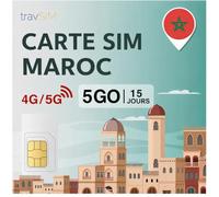 travSIM Carte SIM Maroc - 05GB 4G/LTE, 15 Jours - Données prépayées Uniquement pour Smartphones déverrouillés, sans Frais d’itinérance