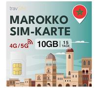 travSIM Carte SIM Maroc | 15 jours - 10 Go de données SIM | Données haute vitesse 5G/4G | Accès Internet illimité pour Google, Facebook, WhatsApp, Instagram et plus encore