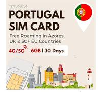 travSIM Carte SIM Portugal | 6GB -4G/5G speeds|Appels illimités|Utiliser la Carte SIM Portugal pour Le Royaume-Uni et Plus de 30 Pays de l'UE | Plan valable 30 Jours