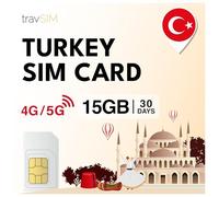 travSIM Carte SIM pour la Turquie | 30 jours - 15 Go de données SIM | Données haute vitesse 5G/4G | Accès Internet illimité pour Google, Facebook, WhatsApp, Instagram et plus encore