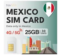 travSIM Carte SIM pour Mexique | 30 jours - 25 Go SIM de données | Données haute vitesse 5G/4G | Accès Internet illimité pour Google, Facebook, WhatsApp, Instagram et plus encore