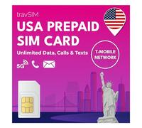 travSIM Carte SIM USA | Réseau T-Mobile | Données, appels et textes illimités aux USA | SIM USA Fonctionne sur Les appareils iOS et Android | Carte SIM Prépayée USA 30 Jours