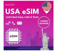 travSIM eSIM USA | Réseau T-Mobile | Données, appels et textes illimités aux USA | e SIM Etats Unis Fonctionne sur Les appareils iOS et Android compatibles eSIM | Carte e-SIM SIM Prépayée 10 Jours