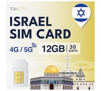 travSIM Israël Carte SIM prépayée | 12Go de données Mobiles | Vitesses 4G/5G | La Carte SIM israélienne Fonctionne sur Les appareils iOS et Android | Le Forfait SIM Israël est valable 30 Jours