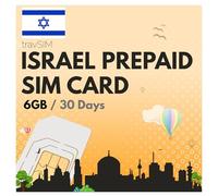 travSIM Israël Carte SIM prépayée | 6 Go de données Mobiles | Vitesses 4G/5G | La Carte SIM israélienne Fonctionne sur Les appareils iOS et Android | Le Forfait SIM Israël est valable 30 Jours