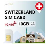 travSIM Prepaid SIM Card Switzerland | 10GB Data SIM - 15 Jours d'abonnement | La Carte SIM Suisse Offre Un accès Internet pour Google, Facebook, Whatsapp, Instagram et Plus Encore.