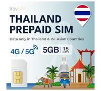 travSIM Thaïlande Carte SIM | 5GB de données Mobiles | Fonctionne sur Les appareils iOS et Android | Le Plan sur Cette Carte SIM pour la Thaïlande est valable 15 Jours