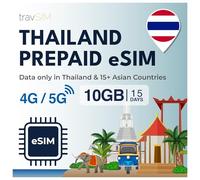 travSIM Thaïlande eSIM | 10GB de données Mobiles | Fonctionne sur Les appareils iOS et Android | Le Plan sur Cette eSIM pour la Thaïlande est valable 15 Jours