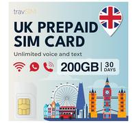 travSIM UK Carte SIM | 150GB de données + Appels & Textes illimités | Vitesses 4G/5G | Fonctionne dans Tout Le Royaume-Uni | La Carte SIM UK est valable 30 Jours