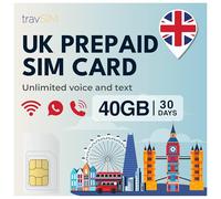 travSIM UK Carte SIM | 20GB de données + Appels & Textes illimités | Vitesses 4G/5G | Fonctionne dans Tout Le Royaume-Uni | La Carte SIM UK est valable 30 Jours
