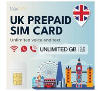 travSIM UK Carte SIM | Données illimitées + Appels et textes illimités | Vitesses 4G/5G | Fonctionne dans Tout Le Royaume-Uni | La Carte SIM UK est valable 30 Jours