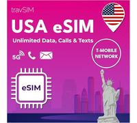 travSIM USA eSIM | Réseau T-Mobile | Données, appels et textes illimités aux USA |eSIM pour USA Fonctionne sur Les appareils iOS et Android compatibles eSIM | USA eSIM 30 Jours
