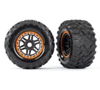 Traxxas 8972T Pneus et Roues, Noir, Orange Beadlock Style, Maxx MT Pneus (2) 17 mm