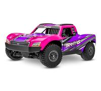 TRAXXAS Mini Slash 4 x 4 RTR Voiture télécommandée pour débutants, mini échelle rose avec système TQ BL-2s, chargeur USB-C et batterie LiPo 2S