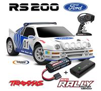 Traxxas Mini-Rally Vxl 4x4 Bleu Ford RS200 Rtr +2S+3S Lipo / 4A Chargeur Spar De
