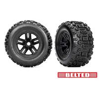 TRAXXAS 9573 Pneus SLEDGEHAMMER BELTED Avec Inserts Sur Jantes Noires 3.8