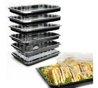 TRAYA Lot de 6 Plateaux à Sandwich réutilisables en Plastique avec couvercles pour la préparation des Repas, gâteaux, friandises et sandwichs (33,5 cm x 24 cm x 7 cm)