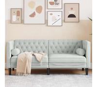 Traylux Canapé d'angle Chesterfield en velours gris clair 174 x 74,5 x 70,5 cm avec pieds noirs, canapé d'angle confortable, design moderne, meuble rembourré durable, idéal pour le salon et la chambre