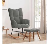 Traylux Chaise à bascule élégante en velours avec tabouret, gris foncé, pour salon, chambre à coucher et salon, fauteuil de relaxation ergonomique avec patins en bois, rembourrage confortable