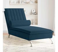 Traylux Chaise longue de relaxation avec traversin en velours bleu, rembourrée ergonomique, design moderne, idéale pour se détendre, lire ou dormir, construction stable, assise confortable