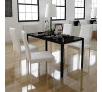 Traylux Ensemble de salle à manger 5 pièces noir et blanc moderne avec table en verre et chaises confortables en cuir synthétique pour salle à manger, cuisine, salon, peu encombrant, pour dîner en