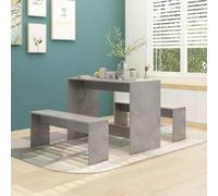 Traylux Ensemble de salle à manger en bois gris béton, table à manger extensible avec 2 bancs, ensemble moderne de cuisine et de salon, ensemble peu encombrant pour dîner en famille, meubles de salle