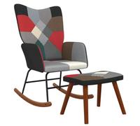 Traylux Fauteuil à bascule avec tabouret, tissu patchwork, fauteuil de relaxation avec patins en bois et rembourrage, chaise d'allaitement ergonomique pour salon, chambre à coucher, balcon, intérieur