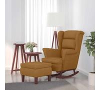 Traylux Fauteuil relax marron en velours et bois massif avec repose-pieds pour salon, chambre à coucher, balcon, dossier ergonomique, accoudoirs confortables, idéal pour lire, se détendre, se balancer