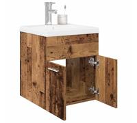 Traylux Meuble de lavabo avec lavabo encastré et robinet en bois vieilli - Montage mural - Meuble de rangement - Ensemble de meubles de salle de bain - Avec lavabo en céramique - Bonde - Pour salle de