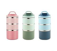 Trayne Boîte à déjeuner empilable en acier inoxydable à 3 niveaux, isolée avec sac et joints, étanche de qualité alimentaire SS304 pour le travail, les voyages, les repas en plein air (rose)