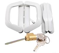 Trayne Ensemble poignée de porte coulissante de terrasse et serrure en alliage de zinc avec clé, compatible avec les portes en verre standard, finition blanche (bilatéral)