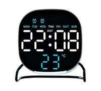 Trayne Horloge de bureau numérique LED avec fonction alarme, compte à rebours 24 heures et éclairage inférieur, affichage de l'heure multifonction avec commandes tactiles (blanc bleu)