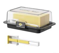 Trayne Récipient à beurre en plastique, avec couvercle et grille de coupe pour portionnement de 1 à 5 g, convient pour le beurre East/West Coast et 236,8 g, boucles de fraîcheur, organisateur de