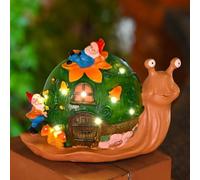 Trayne Sculpture de nain solaire enchanteur et escargot, résistant aux intempéries, lampe de jardin de conte de fées, 7 LED décoration florale pour espaces extérieurs