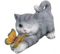 Trayne Statue de chat en résine, lumière solaire automatique du crépuscule à l'aube avec couleurs vives, décoration extérieure pour pelouse et jardin (chaton gris)