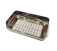 Trayneel Coupe-beurre et boîte de rangement en acier inoxydable avec couvercle pour beurre frais ou fromage 18,5 x 10,3 x 4 cm (base blanche)