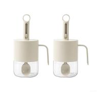 Trayneel Lot de 2 pots à épices rétractables en verre avec couvercle hermétique en silicone et cuillère intégrée pour le rangement de la cuisine (gris clair)